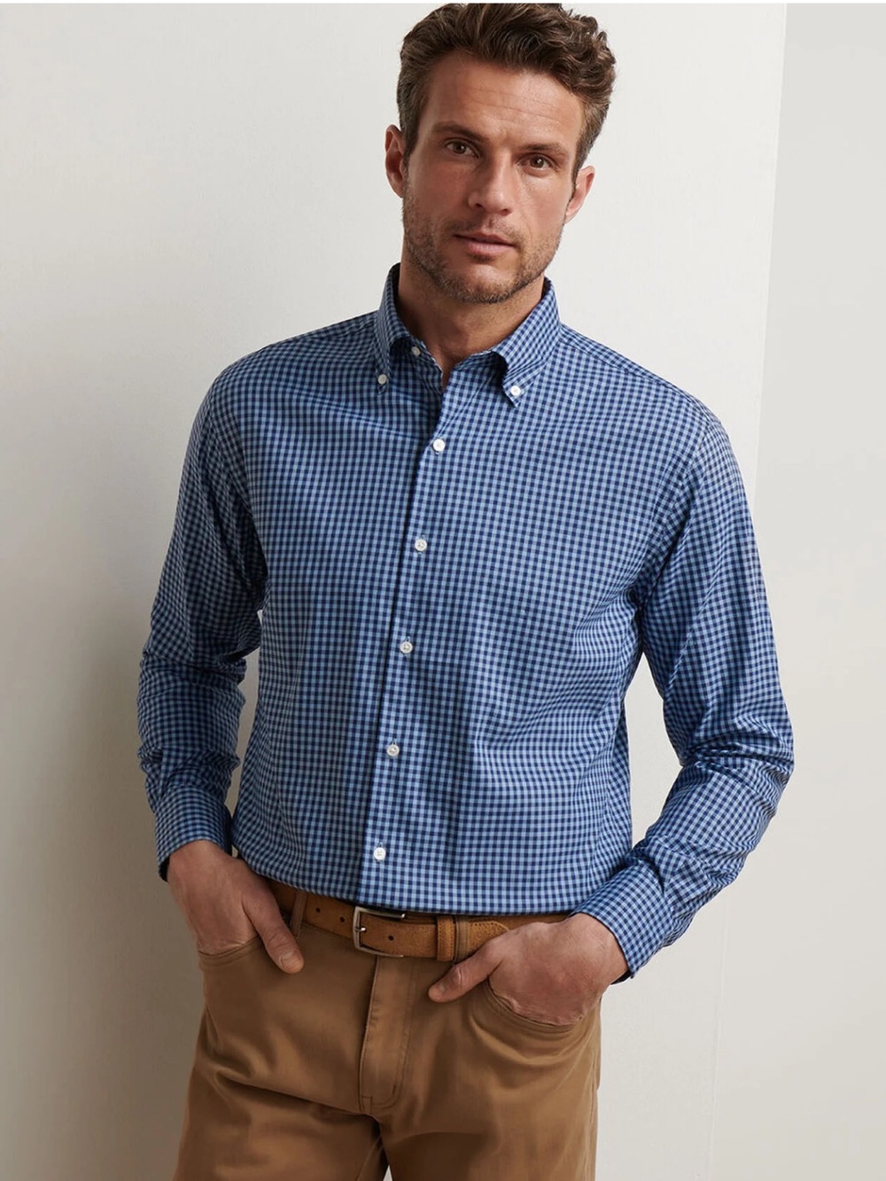 Peter Millar Nanoluxe EasyCare Men’s XL Blue Gingham Check Button Down Shirt